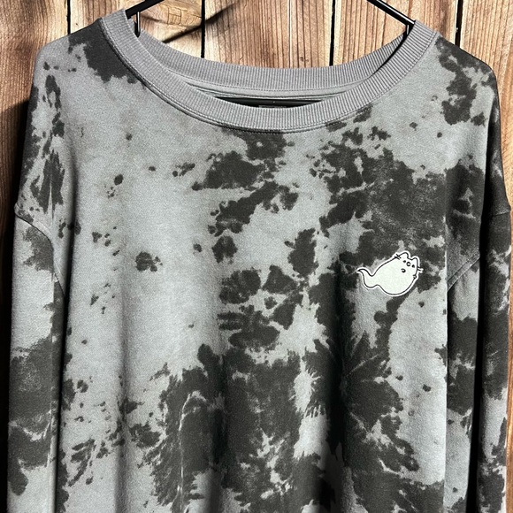 Pusheen Black & Gray Spooky Stormy Tie Dye Fleece Lined Pullover Sweatshirt XL - Picture 5 of 9